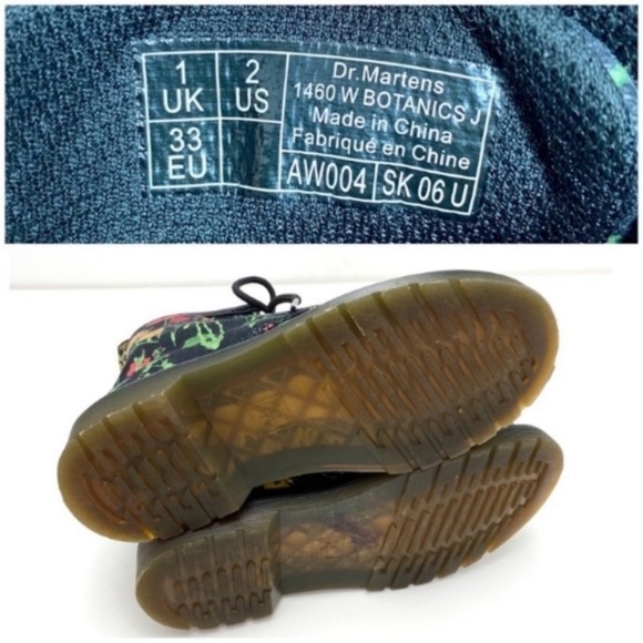 DR.MARTENS Juniors 1460 Wild Botanics Floral Fine Canvas Moto Boot Black Size 2J - Picture 10 of 11